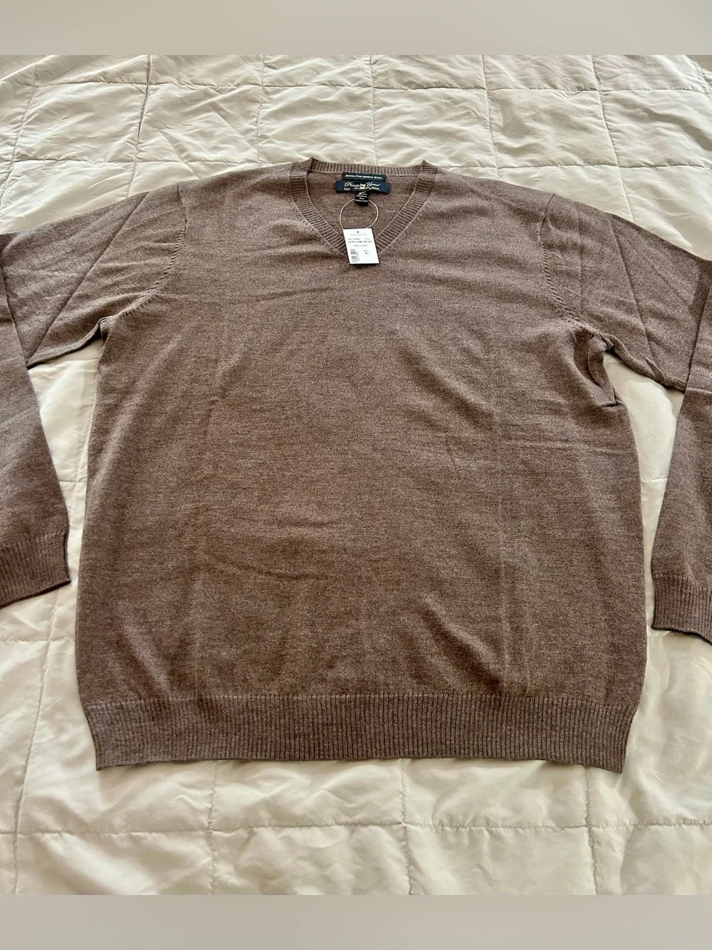 Pronto Uomo 100% Extra Fine Merino Wool Men’s V-Neck Sweater - Brown, XL - NWT